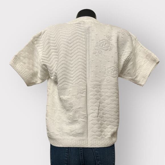 Worthington NEW VINTAGE Womens Knit Tee Sweater sz L Short Sleeve White Retro - Picture 3 of 12
